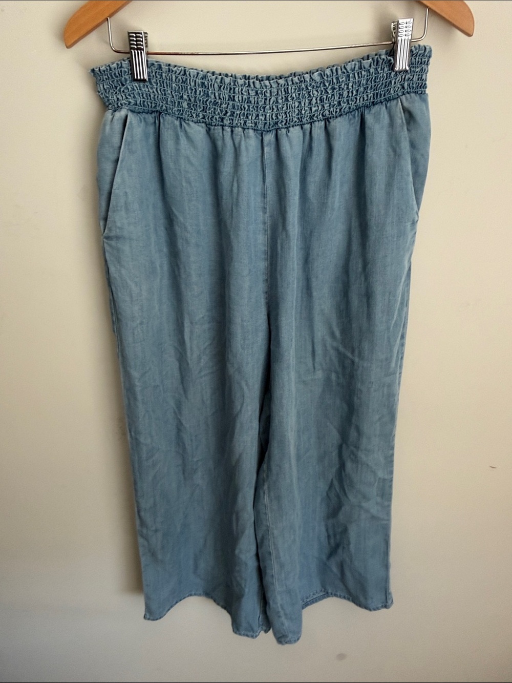 Wide Leg Lyocell Pull On Crop Pants Medium